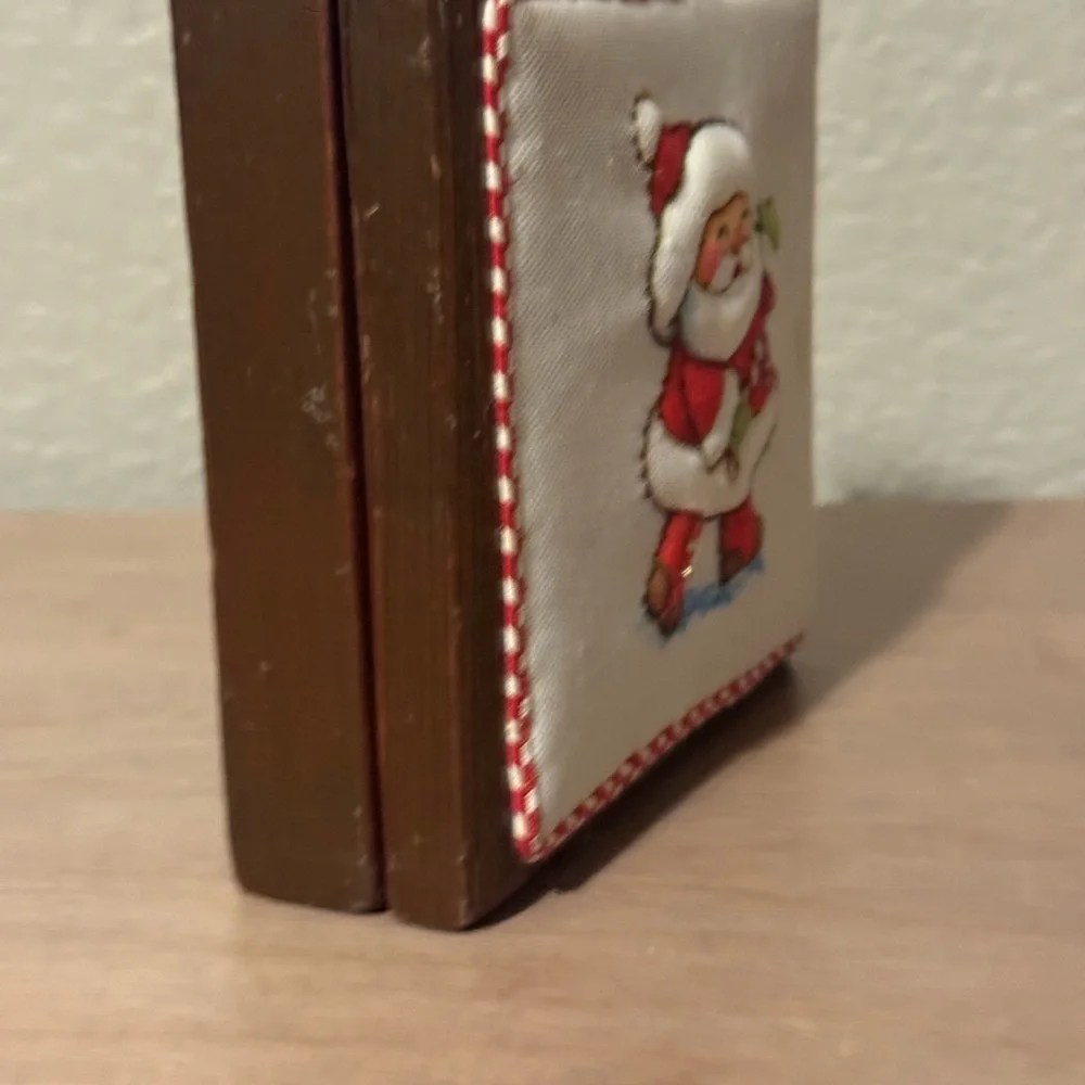 Vintage wooden Santa Embroidered Holiday Box